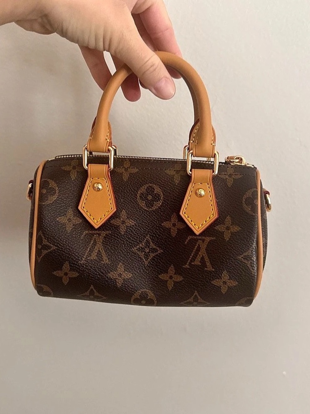 Louis Vuitton Nano Speedy Monogram Satchel Brown & Tan
